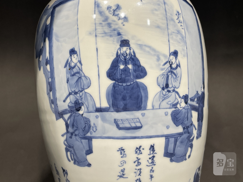 清康熙 青花饮中八仙图观音瓶 - 图6